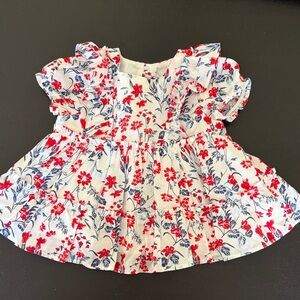 Janie and Jack Floral Ruffle Top - Red and Blue